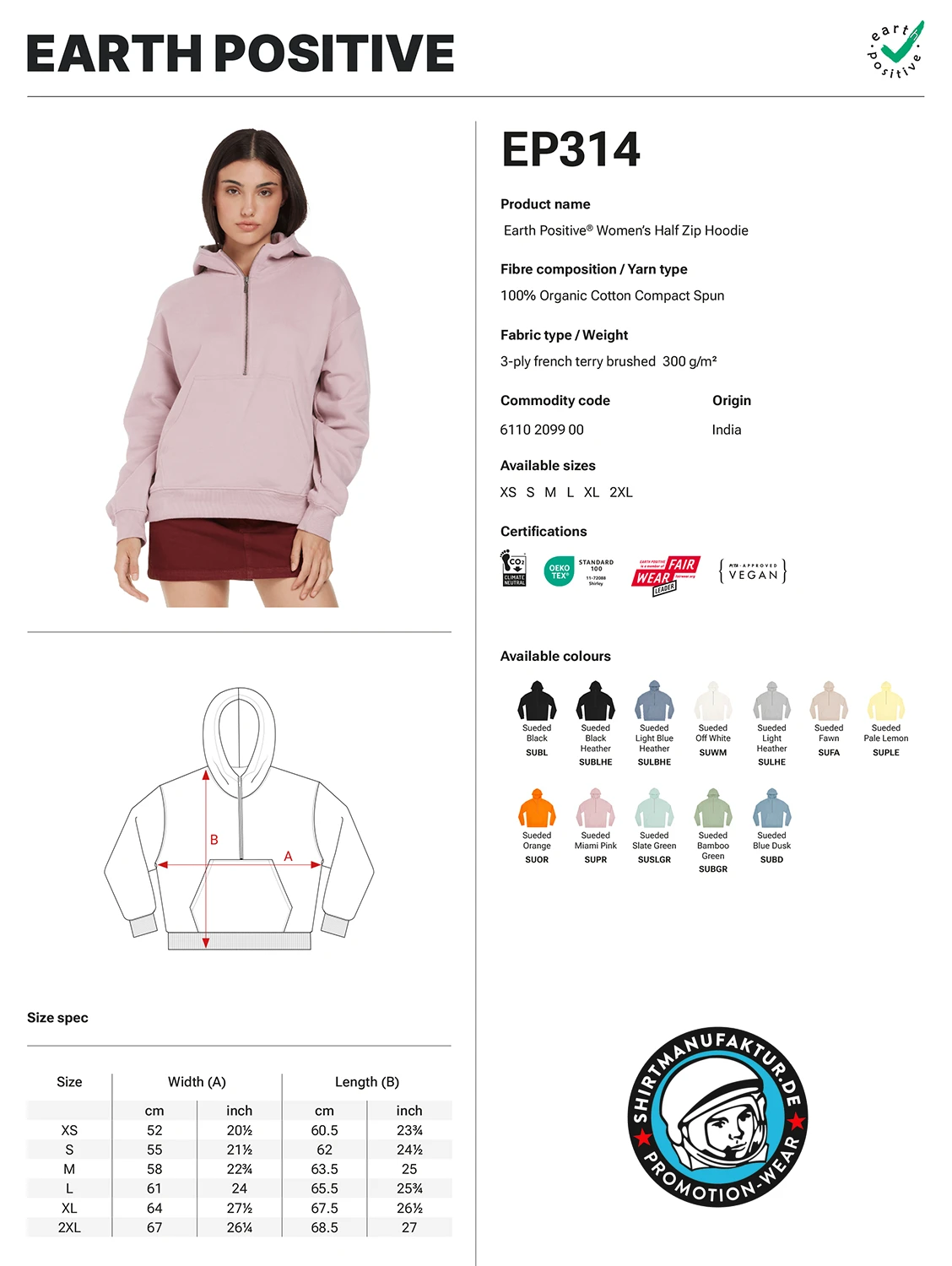 Earth Positive Womens Half-Zip Hoodie
