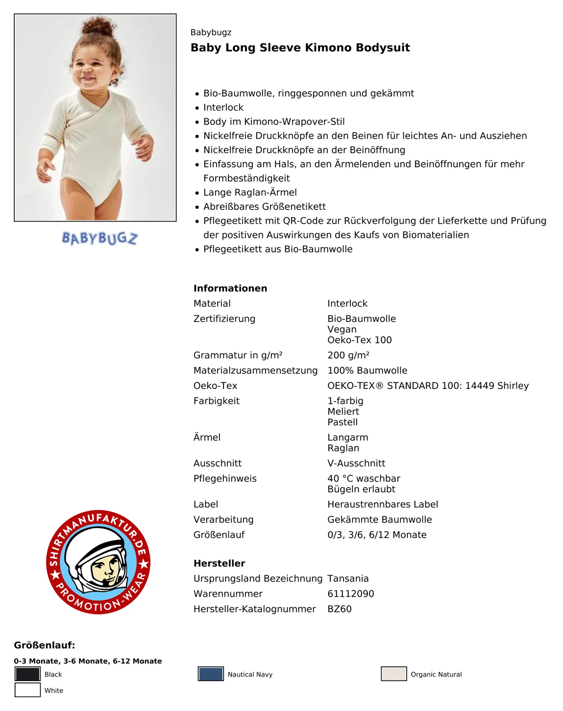 Babybugz Baby Longsleeve Kimono Bodysuit