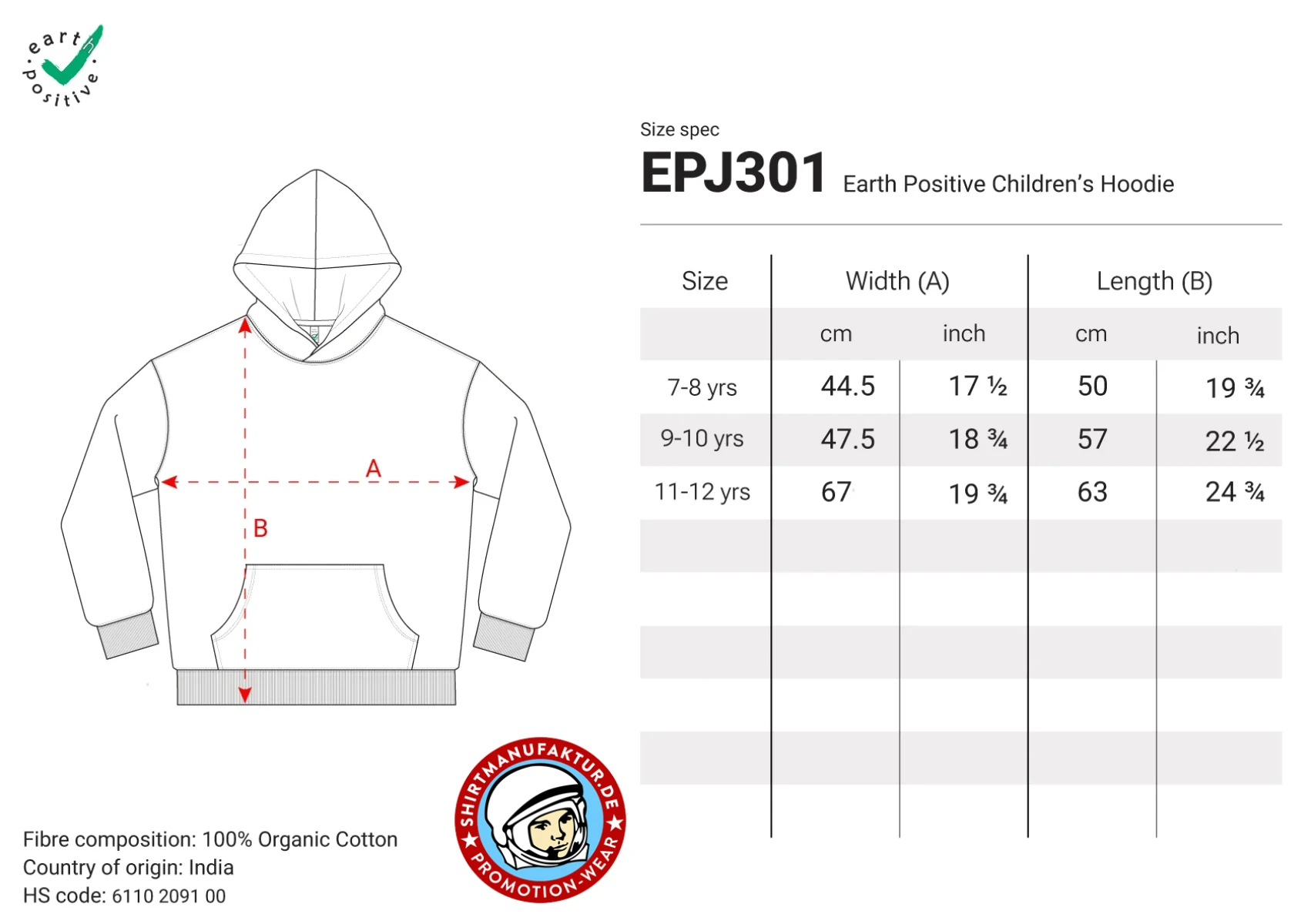 Earth Positive Childrens Half Zip Hoodie