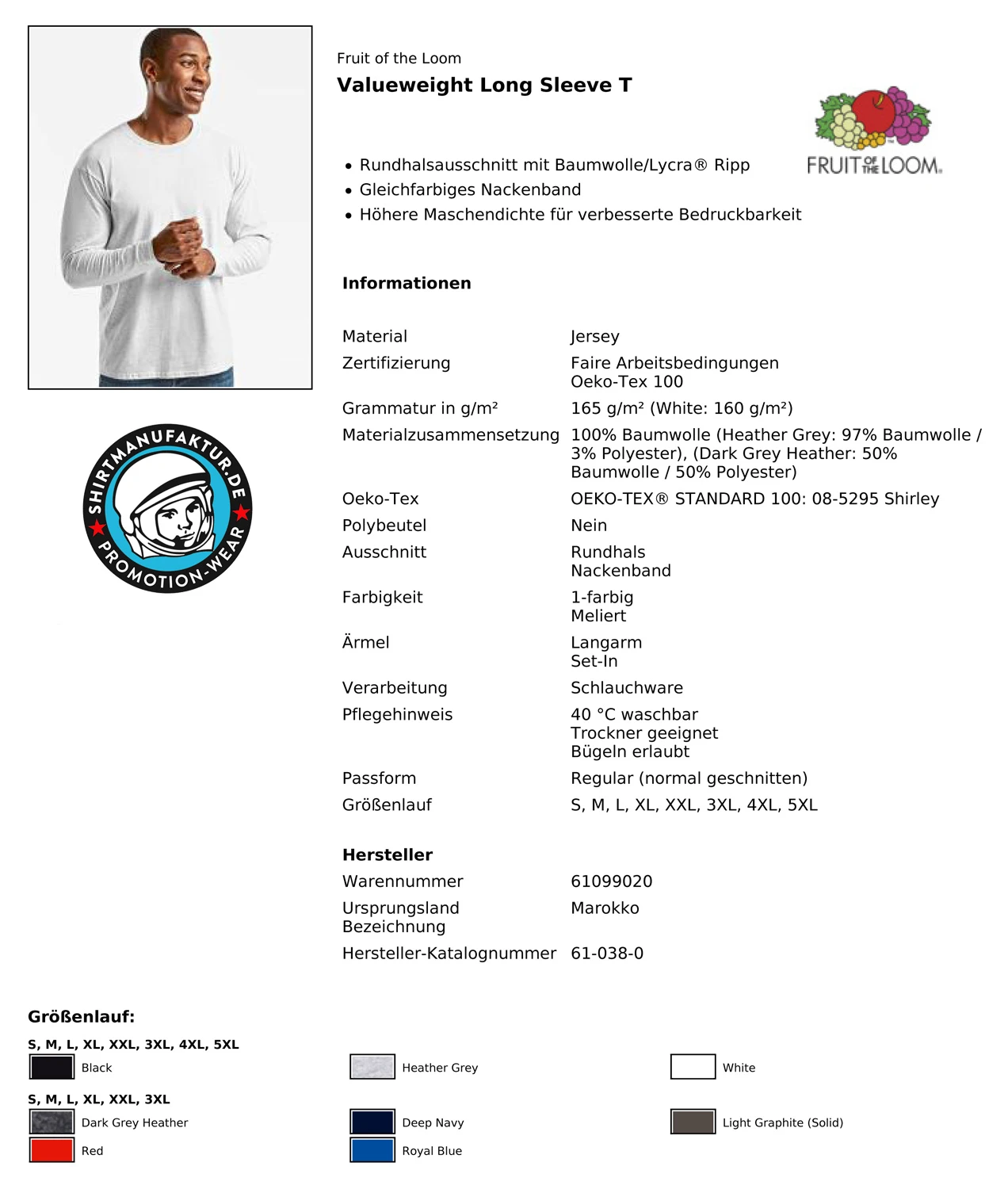 Fruit of the Loom Valueweight Longsleeve 