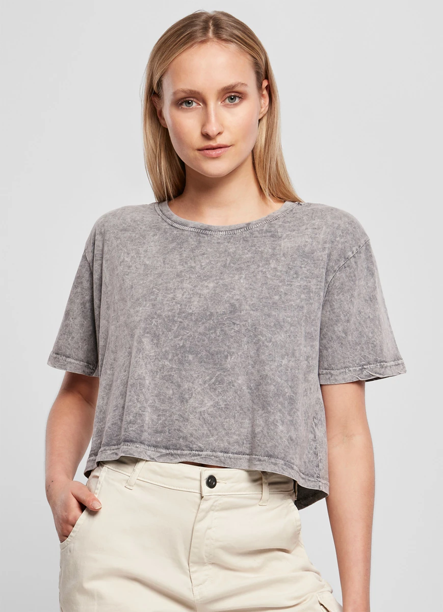 Build Your Brand Ladies Acid Washed Cropped Tee