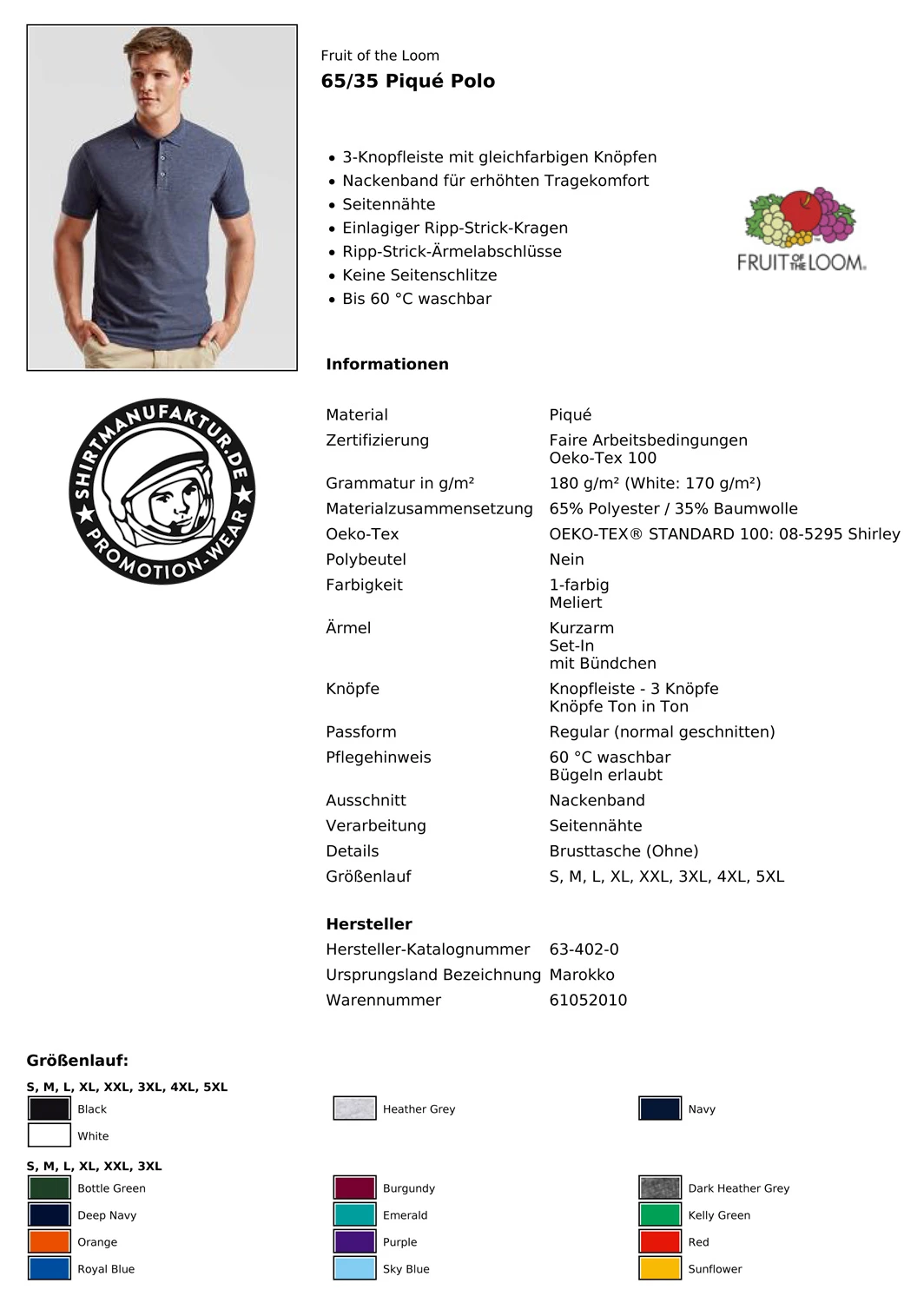 Fruit of the Loom 65/35 Polo