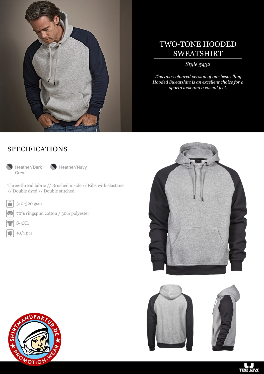 Tee Jays Two-Tone Hooded Sweatshirt