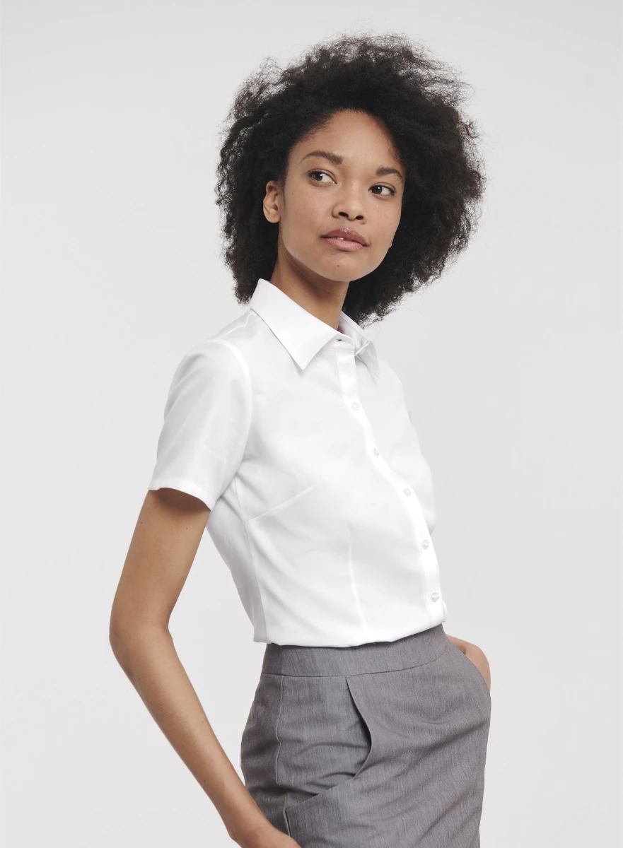 Russell Ladies Short Sleeve Tailored Herringbone Blouse