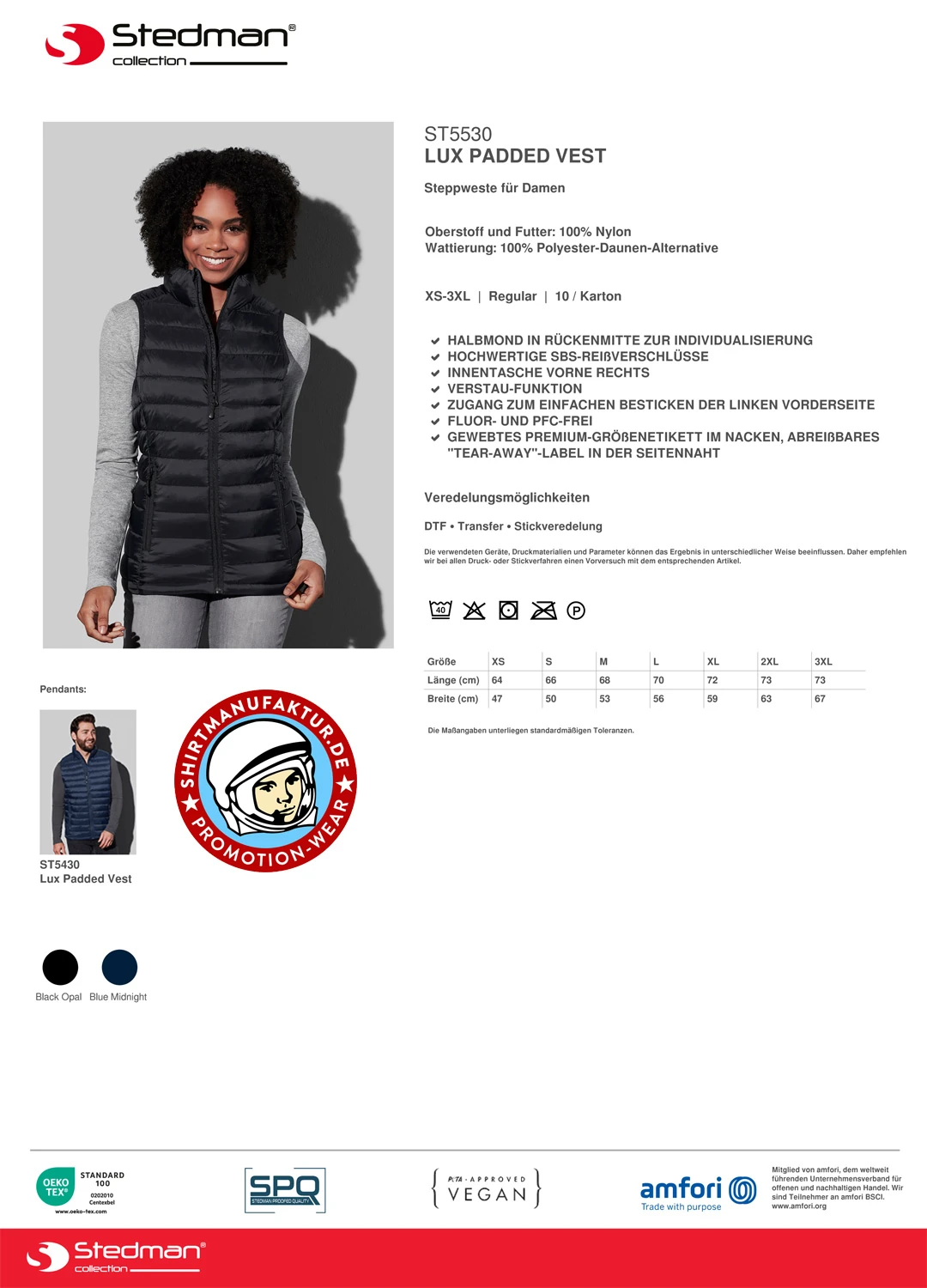 Stedman Womens Lux Padded Vest