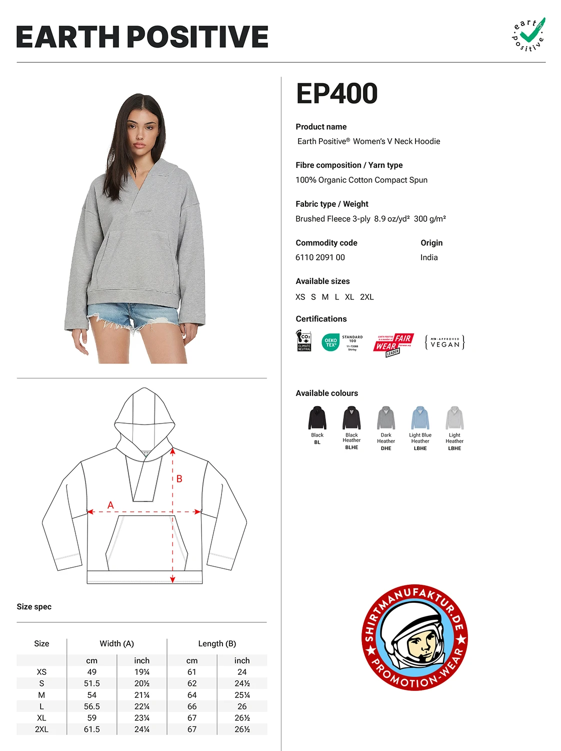 Earth Positive Womens V-Neck Hoodie