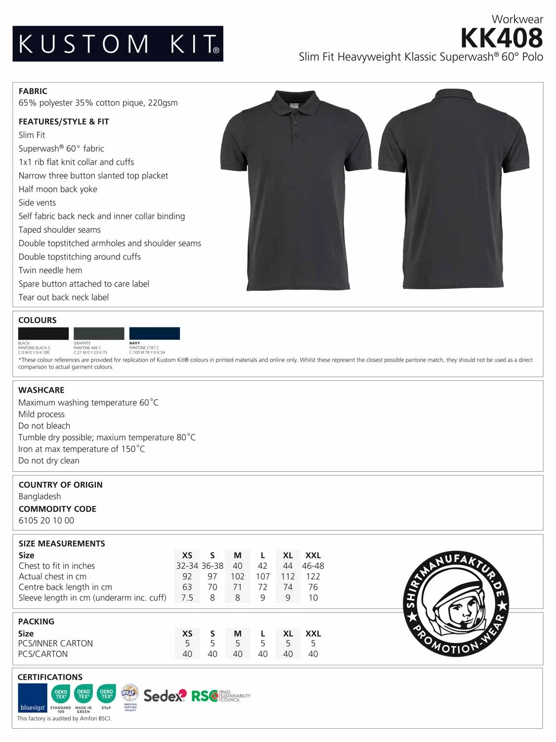 Kustom Kit Slim Fit Heavyweight Polo