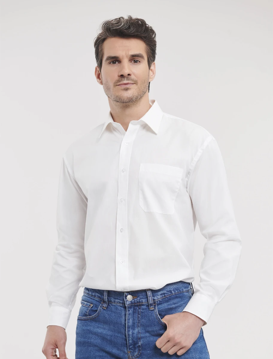 Russell Mens Pure Cotton Longsleeve Poplin Shirt