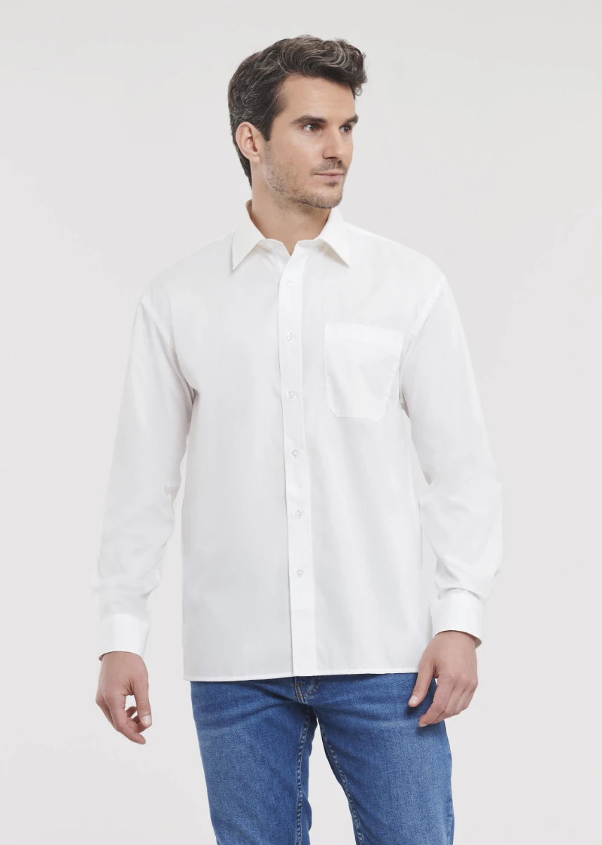 Russell Mens Pure Cotton Longsleeve Poplin Shirt