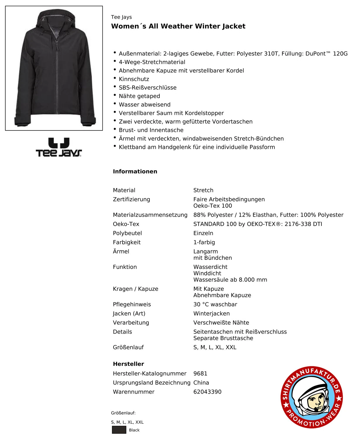 Tee Jays Womens All Weather Winter Jacket
