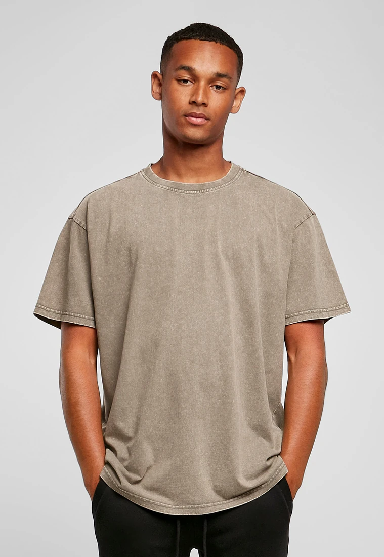 Build Your Brand, Acid Washed Oversized Tee BY189, dark khaki