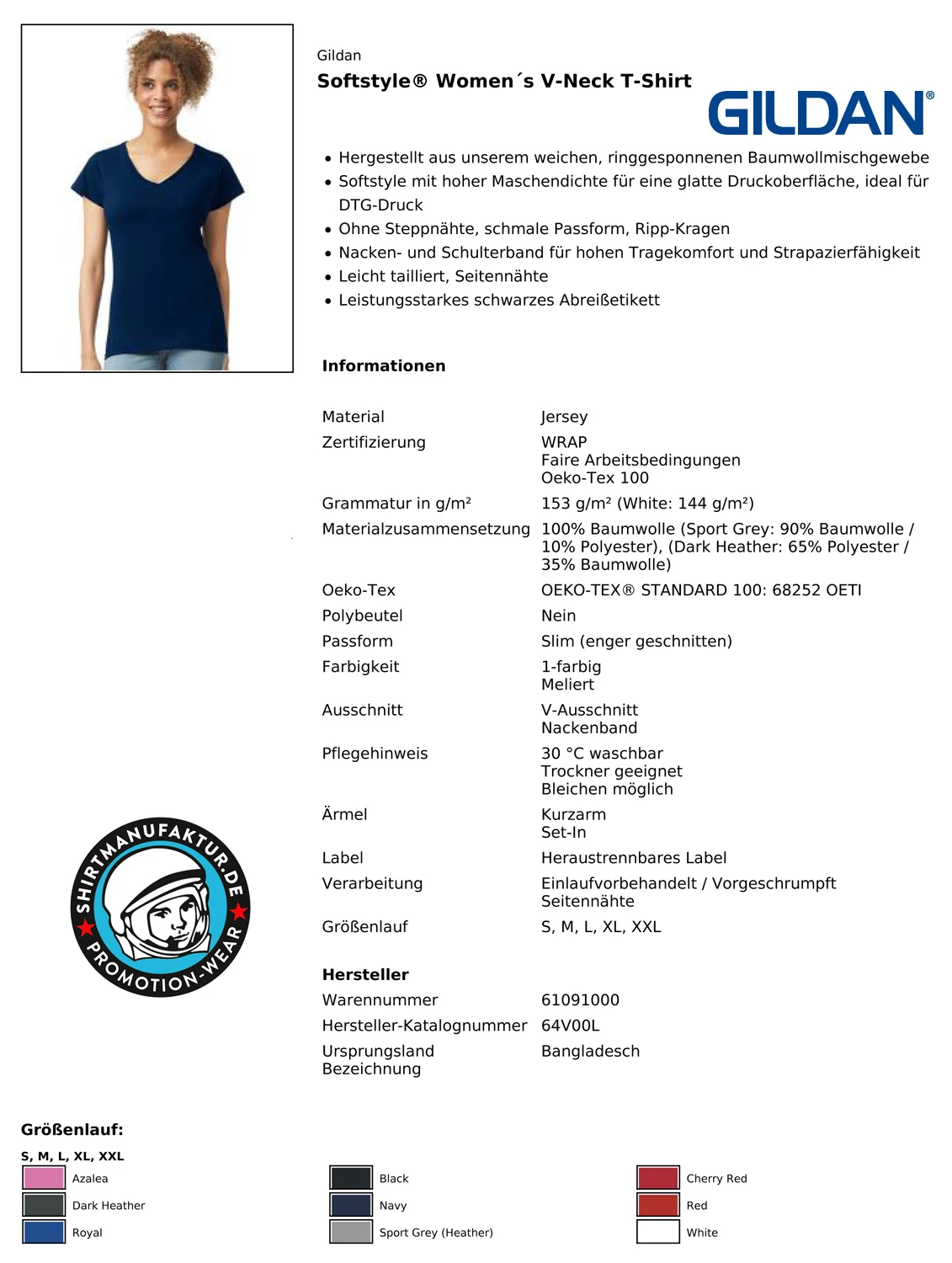 Gildan Womens Softstyle V-Neck T-Shirt