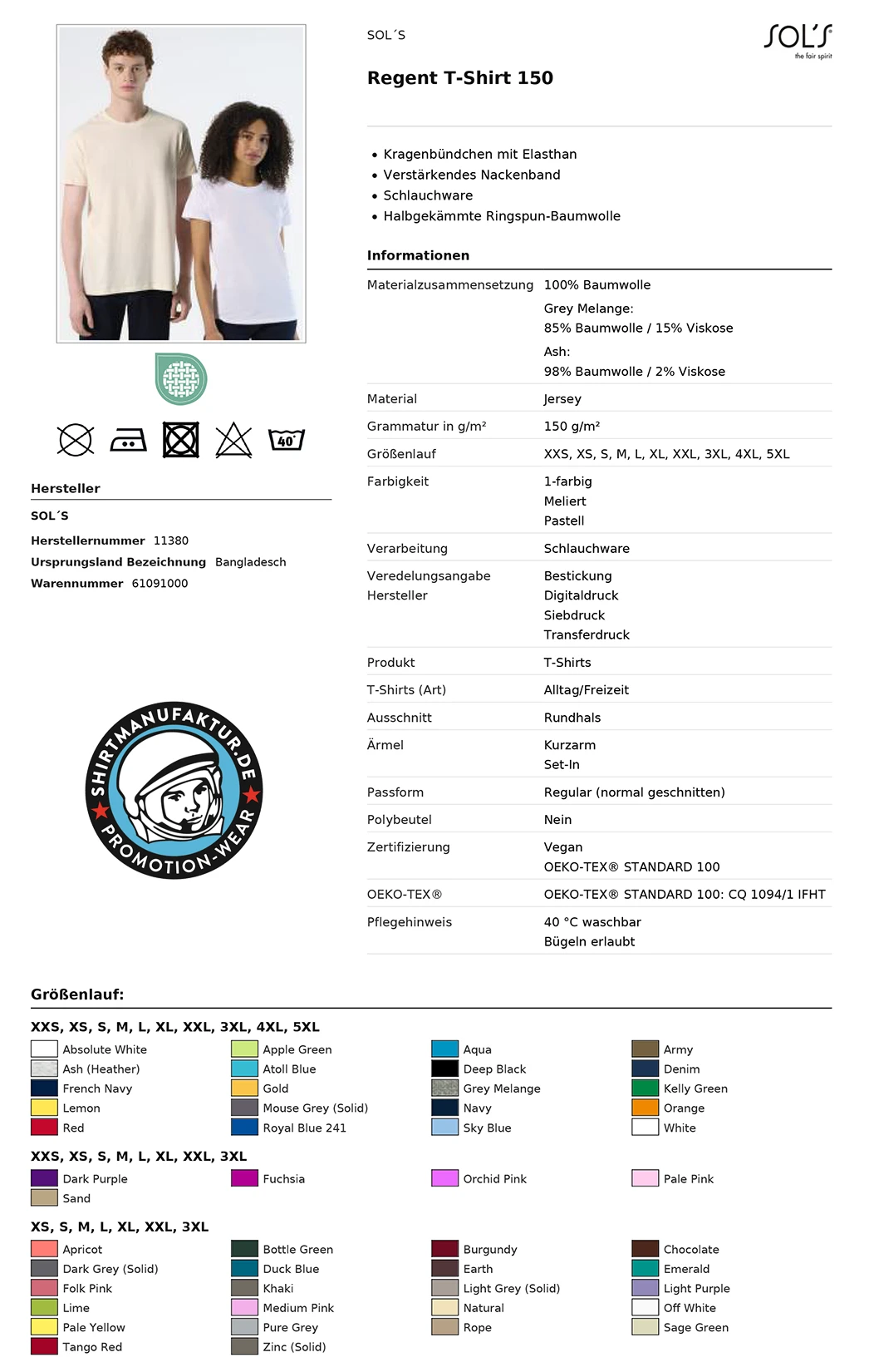 Sol's Regent T-Shirt 150