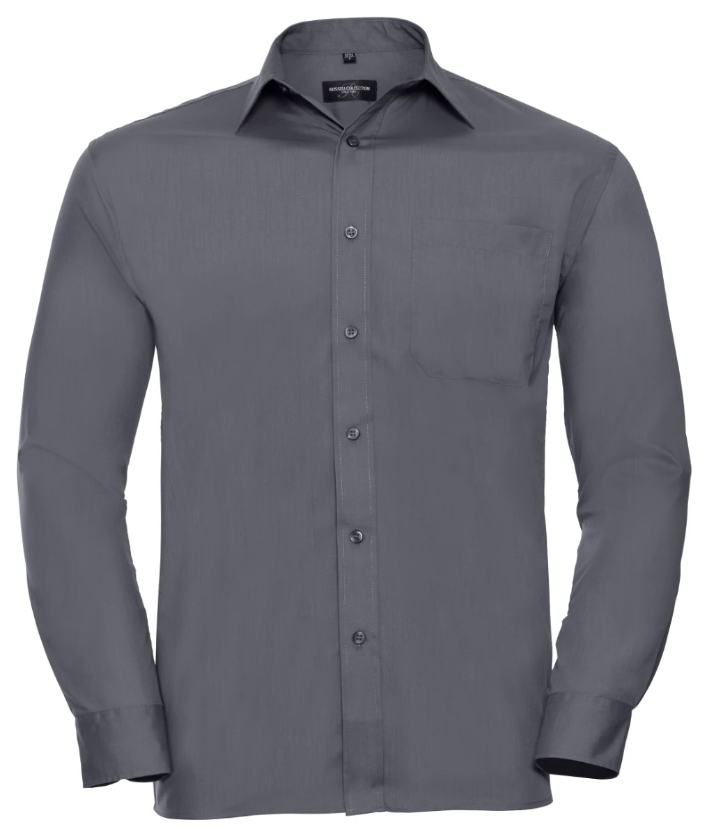 Russell Mens Poly-Cotton Longsleeve Poplin Shirt
