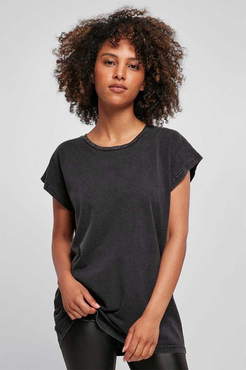 Build Your Brand Ladies Acid Washed Extended Shoulder Tee