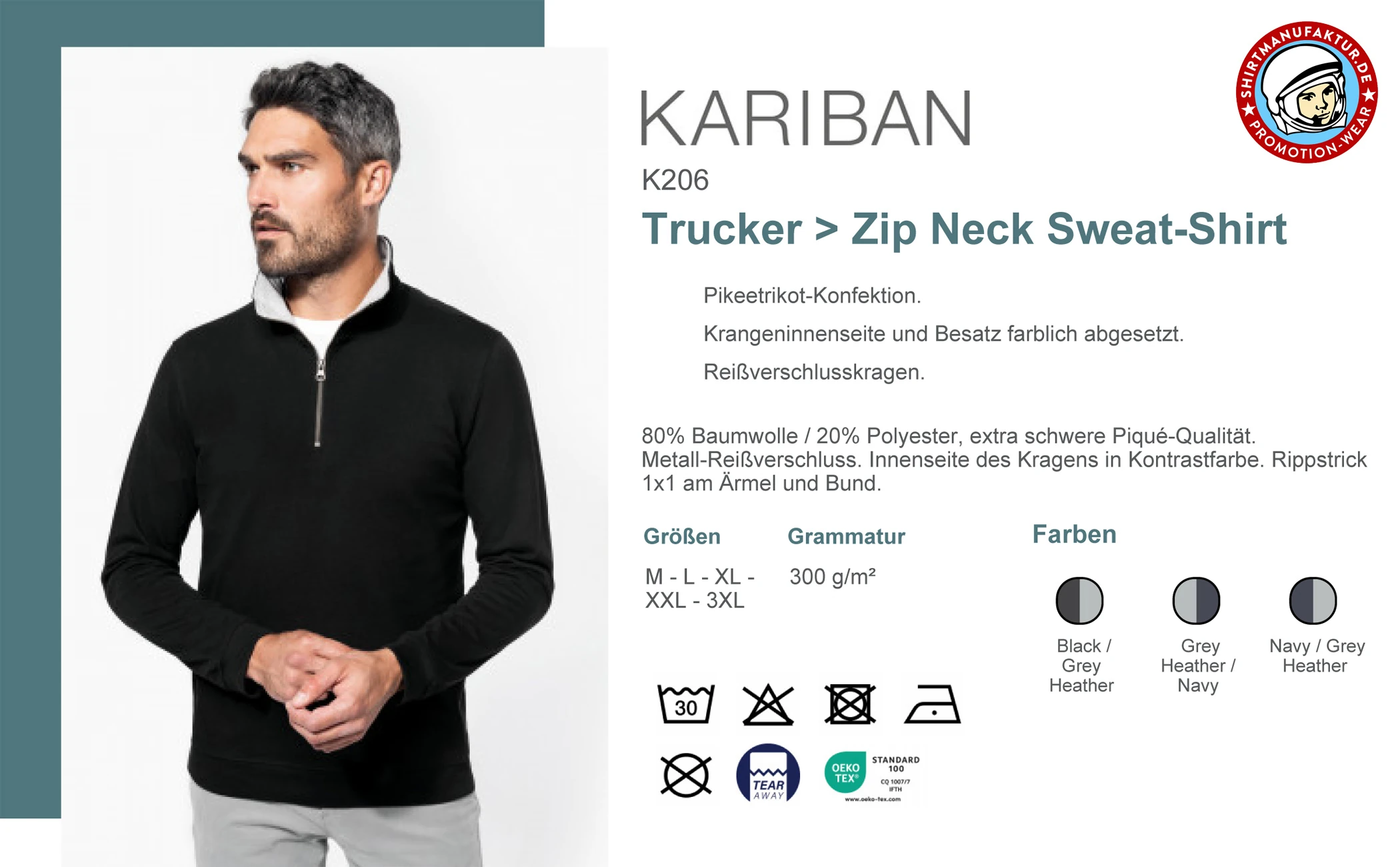 Kariban Trucker Zip Neck Sweatshirt
