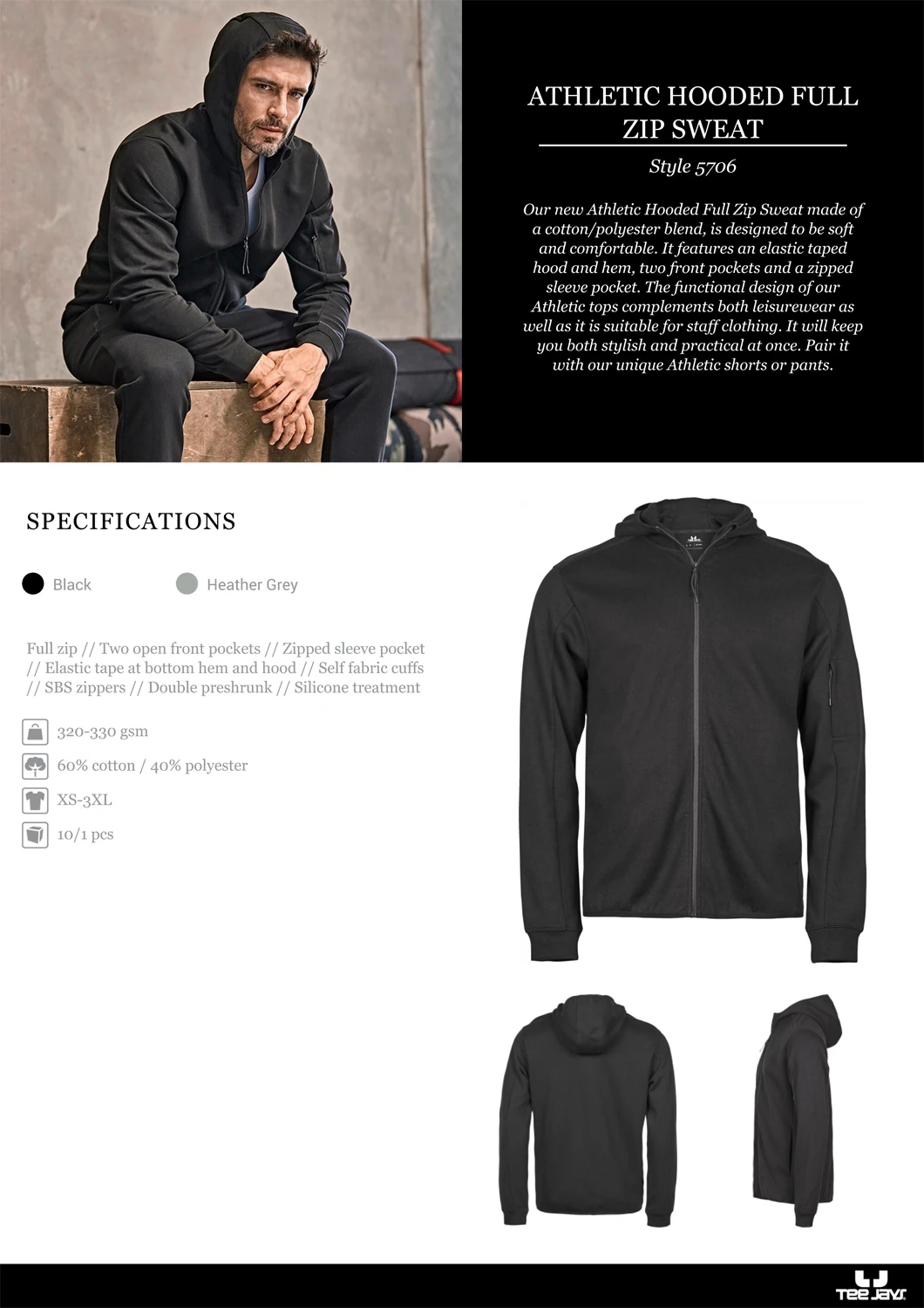 Tee Jays Athletic Full Zip Sweat
