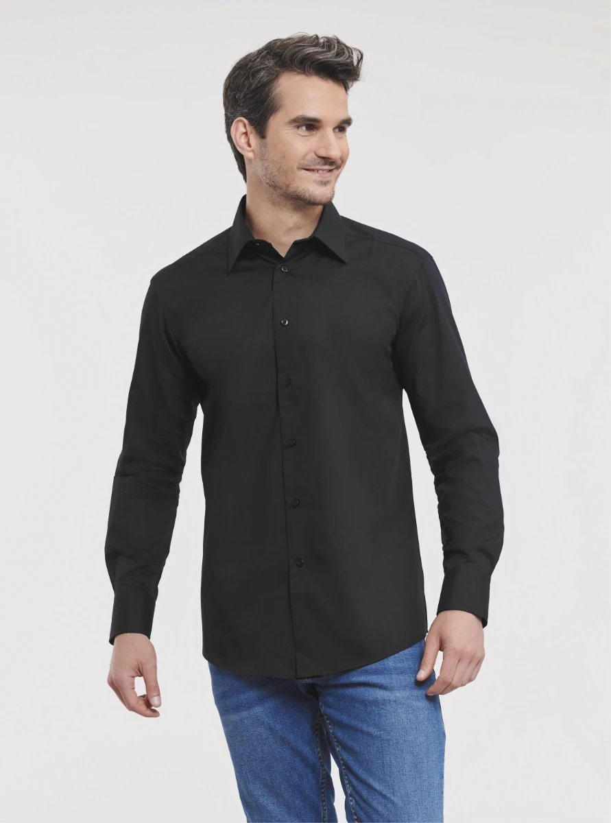Russell Mens Poly-Cotton Tailored Longsleeve Poplin Shirt