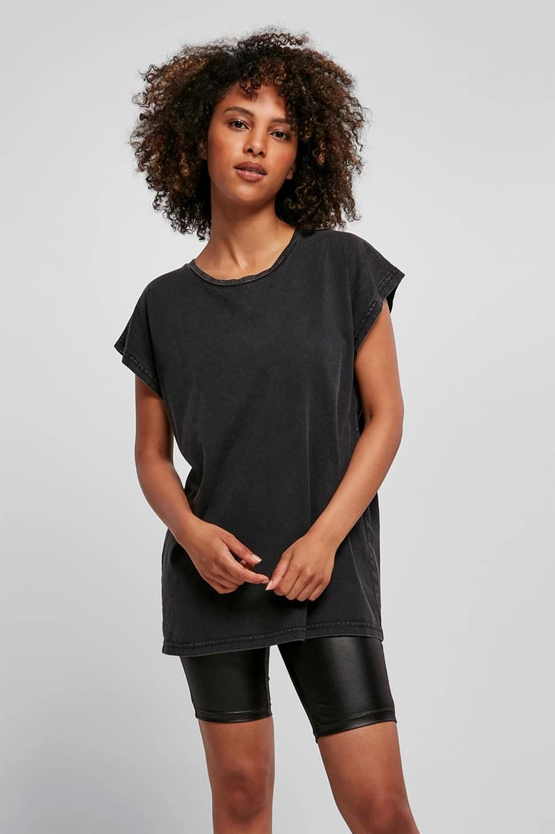 Build Your Brand Ladies Acid Washed Extended Shoulder Tee