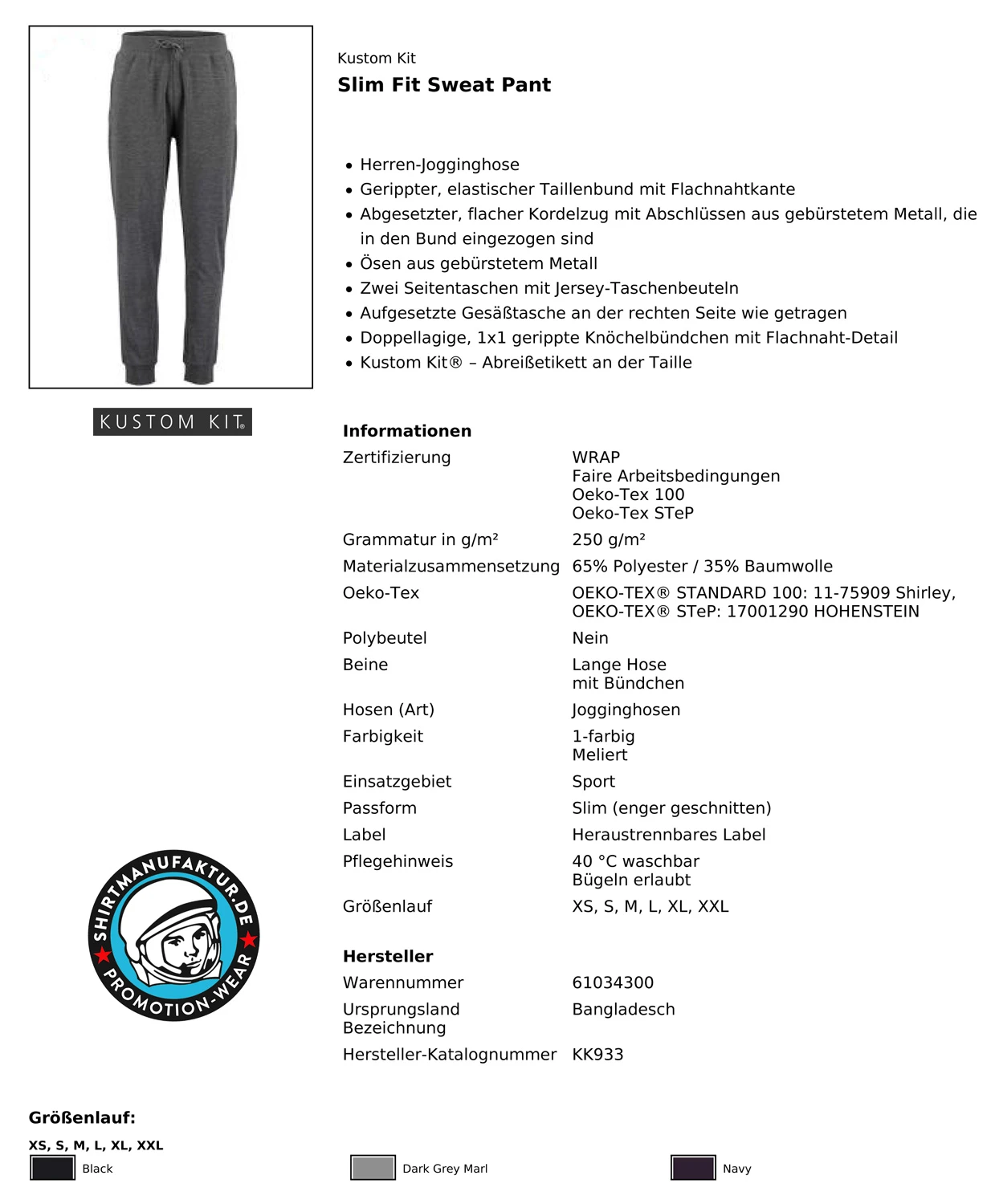 Kustom Kit Slim Fit Sweat Pant