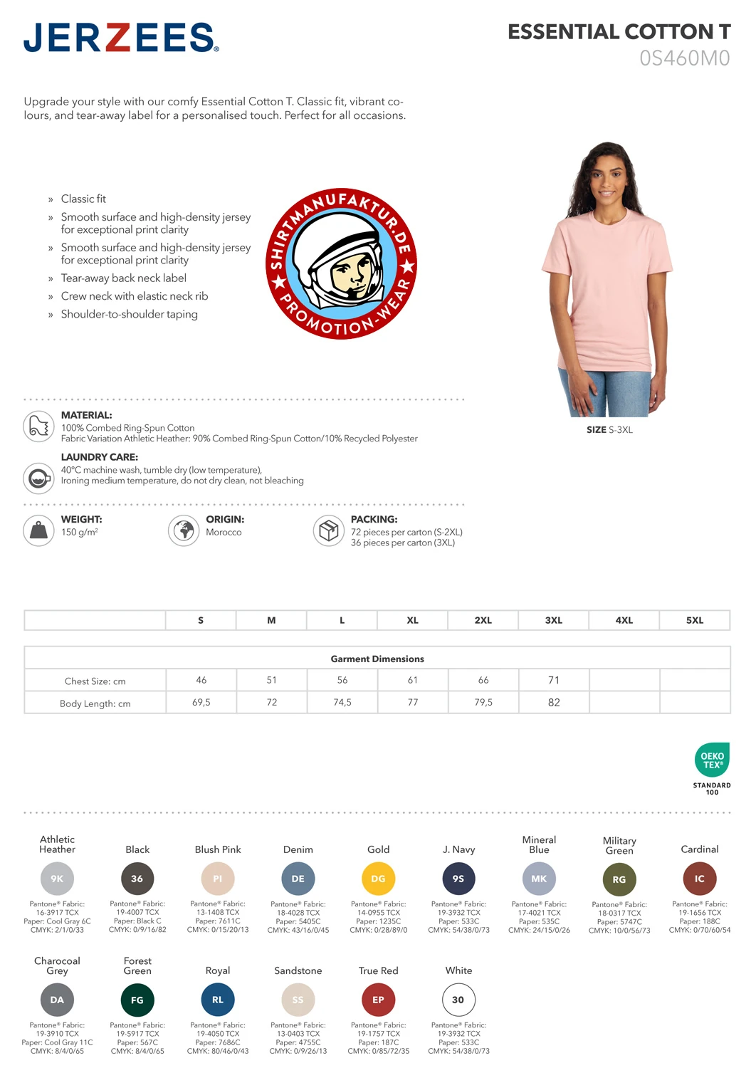 Datenblatt des Herstellers für das Jerzees Essentail T-Shirt