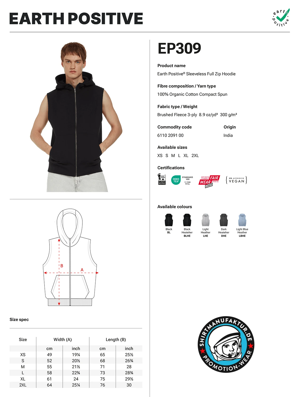 Earth Positive Sleeveless Full Zip Hoodie