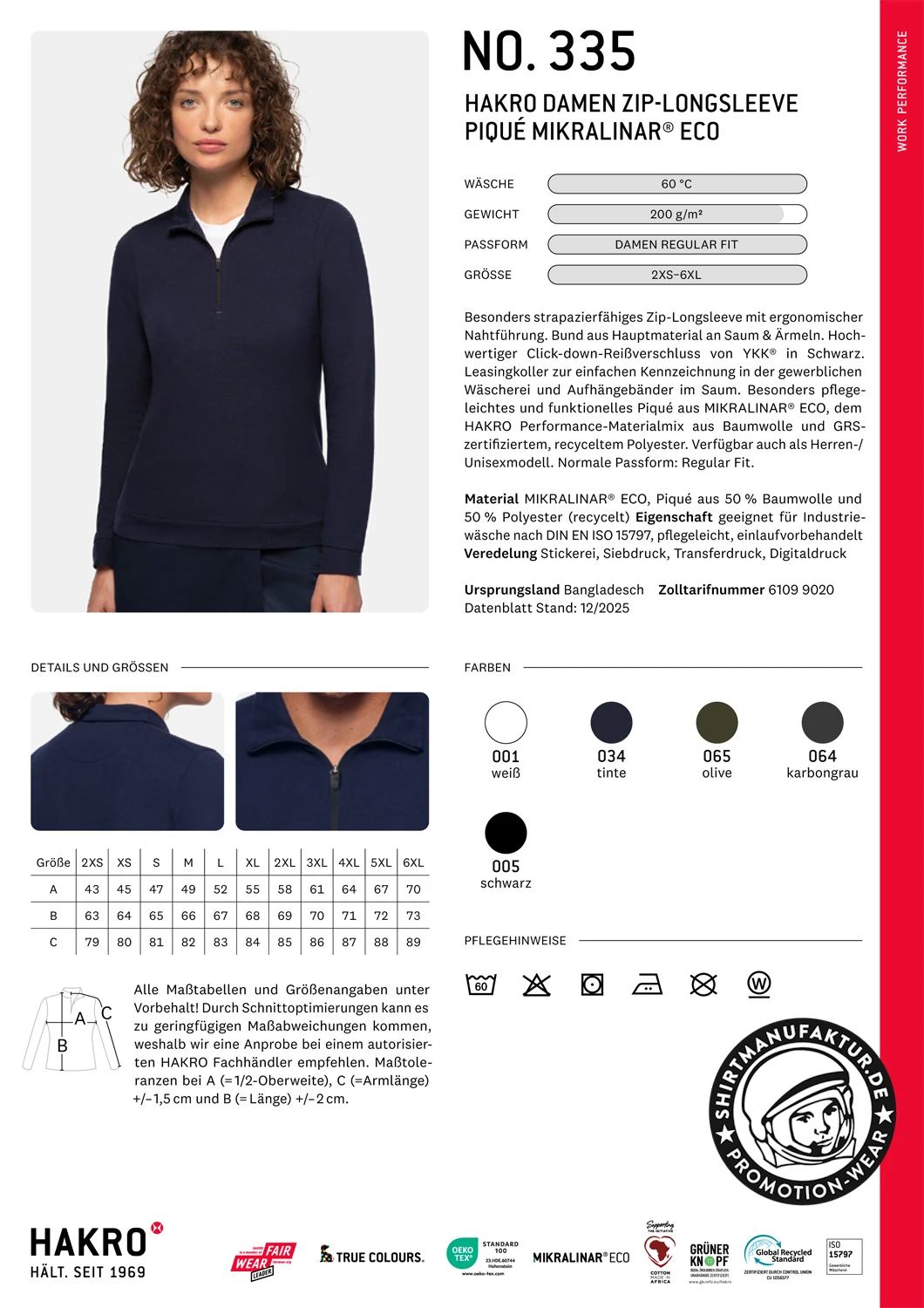 Hakro Ladies Zip-Longsleeve Piqué Mikralinar Eco