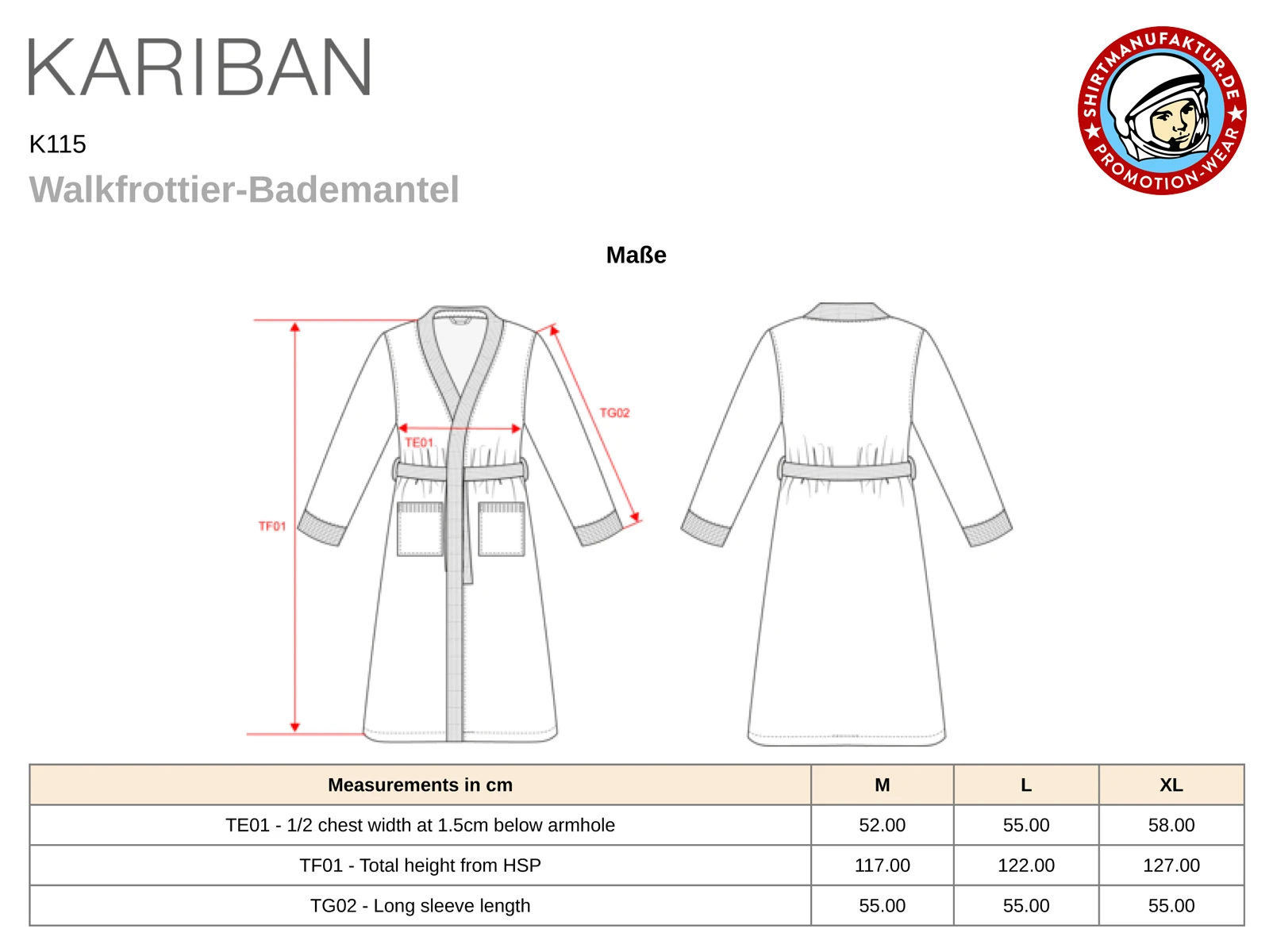 Kariban Walkfrottier-Bademantel