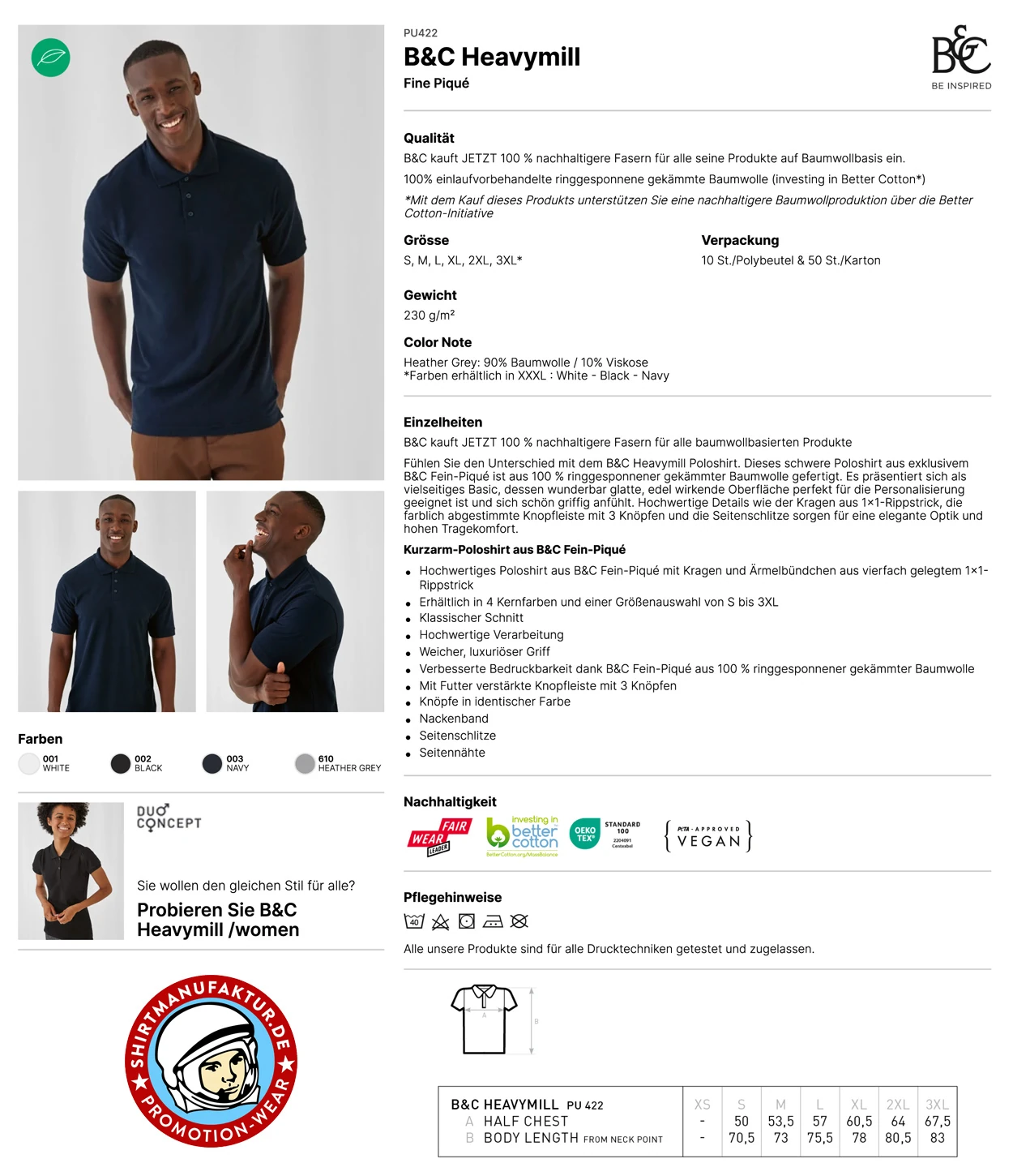 B&C Unisex Polo Heavymill