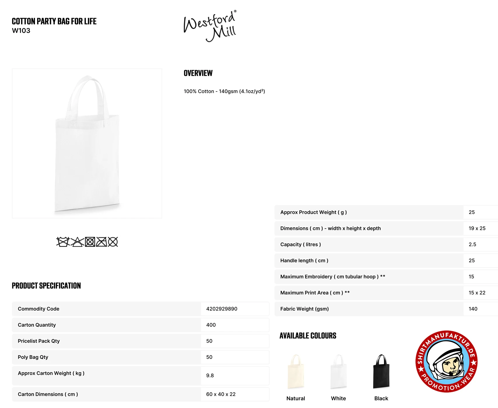 Westford Mill Cotton Party Bag For Life