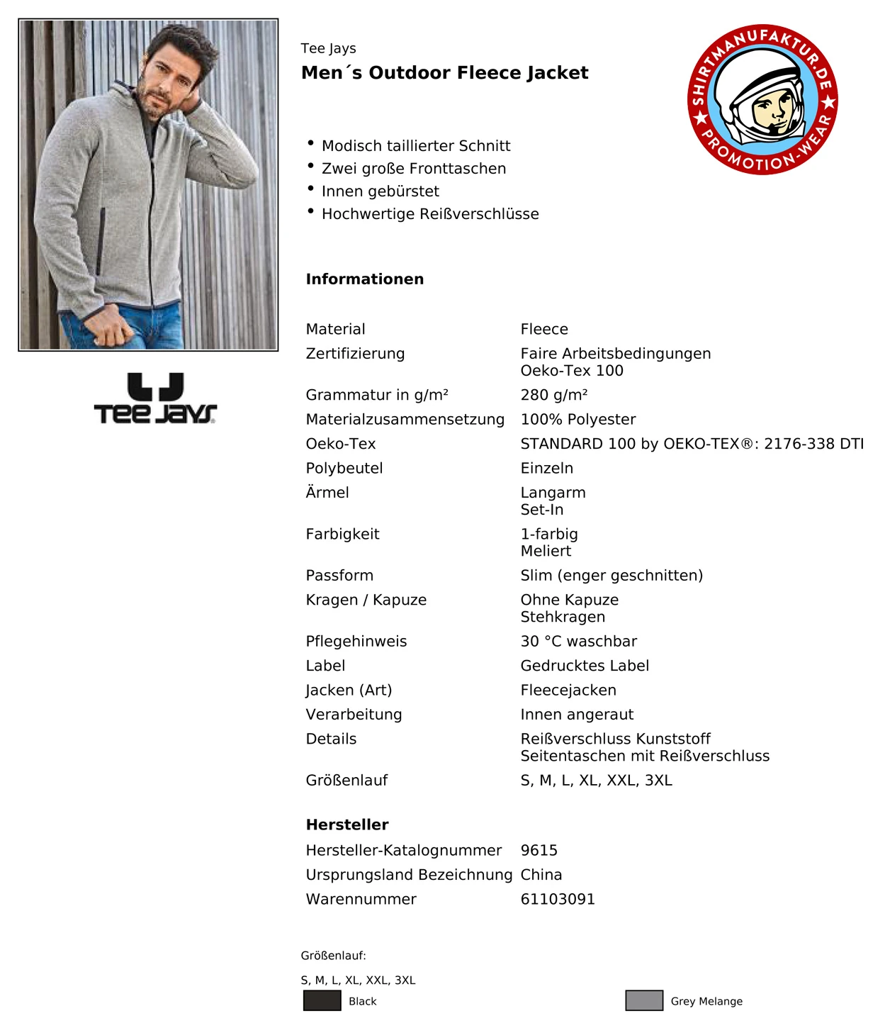Tee Jays Mens Outdoor Fleece Jacket