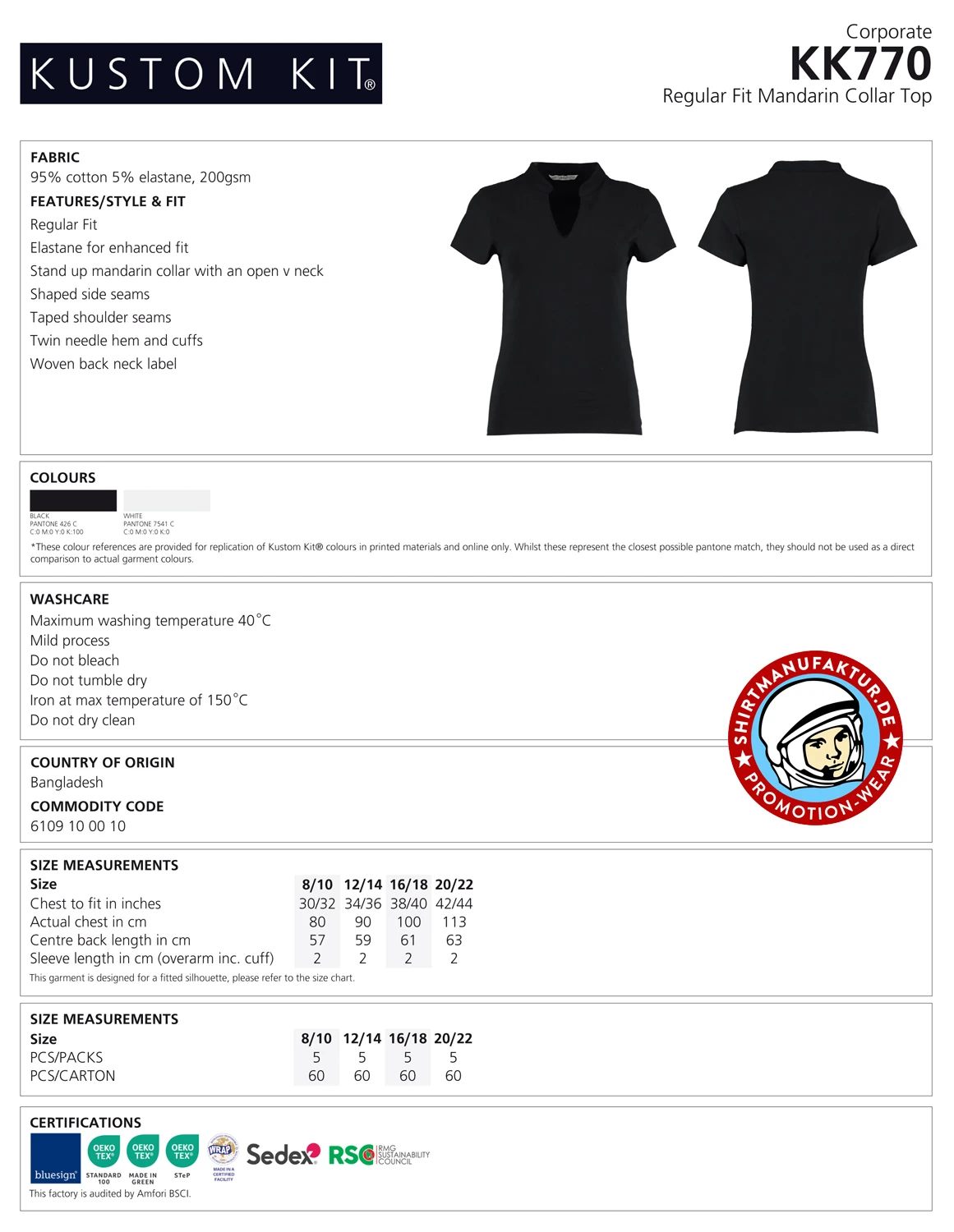 Kustom Kit Womens V-Neck Mandarin Collar Corporate Top