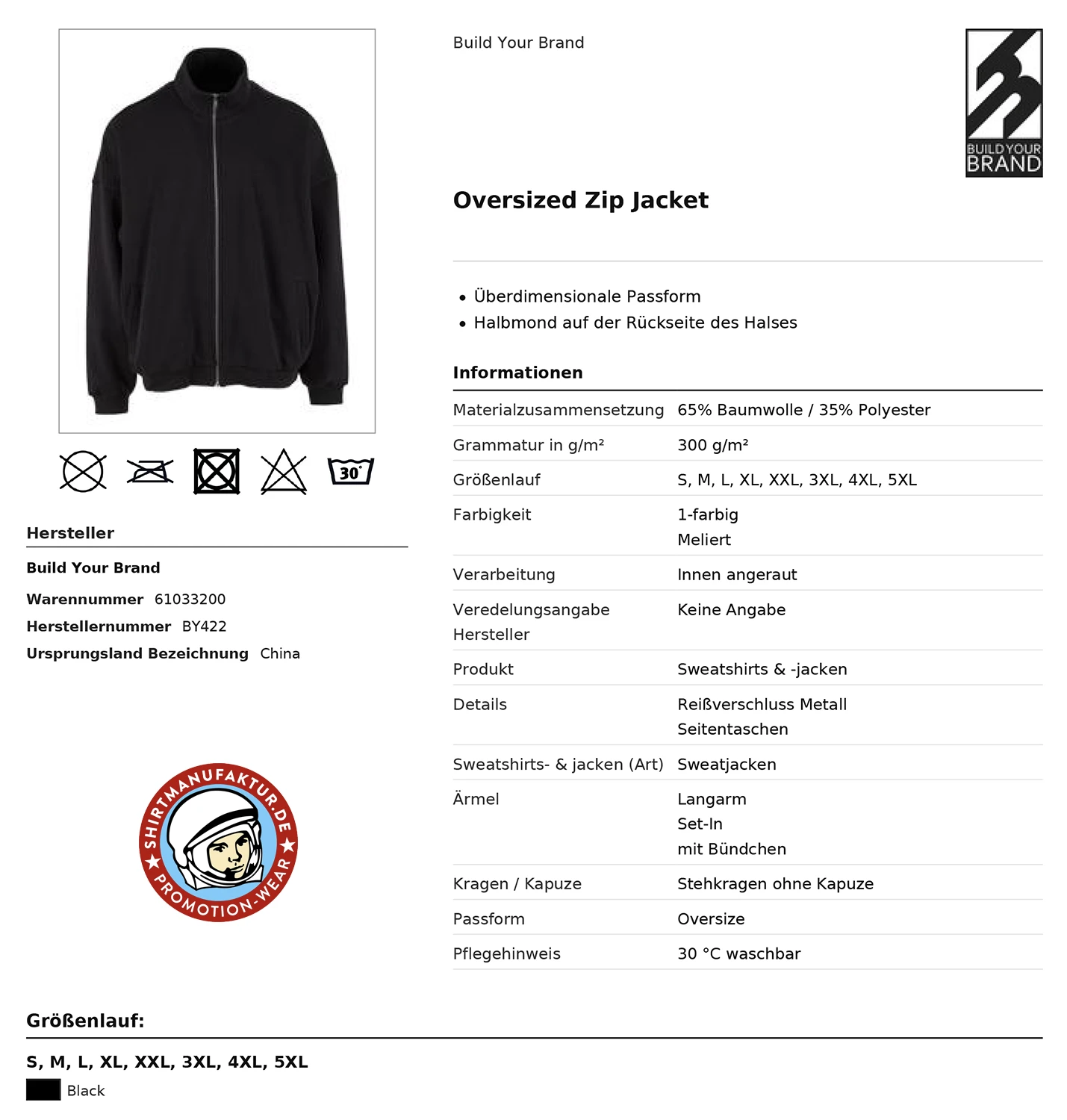 Build Your Brand Oversized Zip Jacket