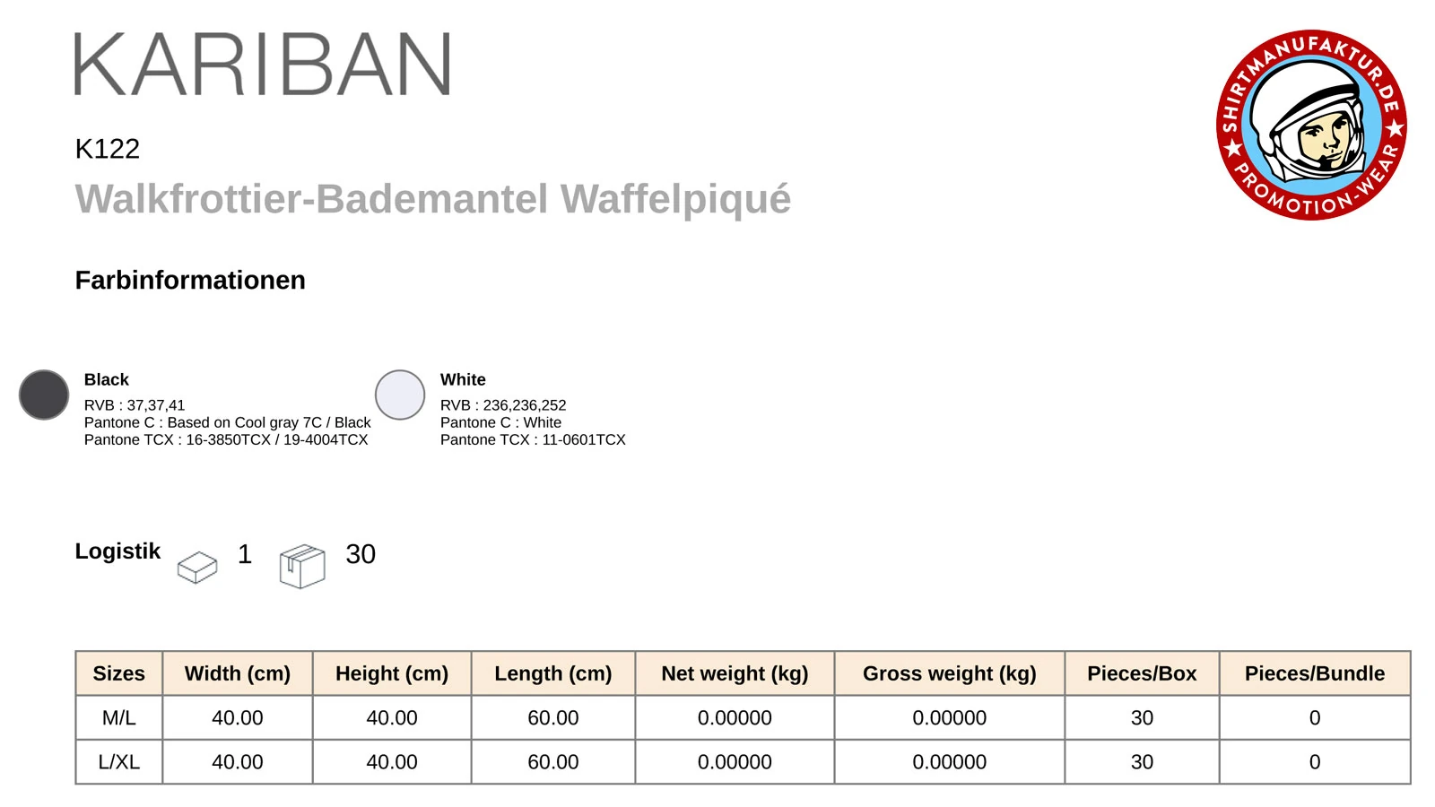 Kariban Walkfrottier-Bademantel Waffelpiquè