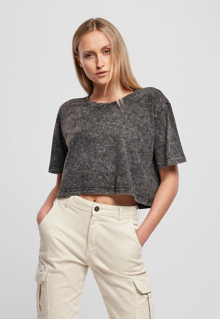 Build Your Brand Ladies Acid Washed Cropped Tee