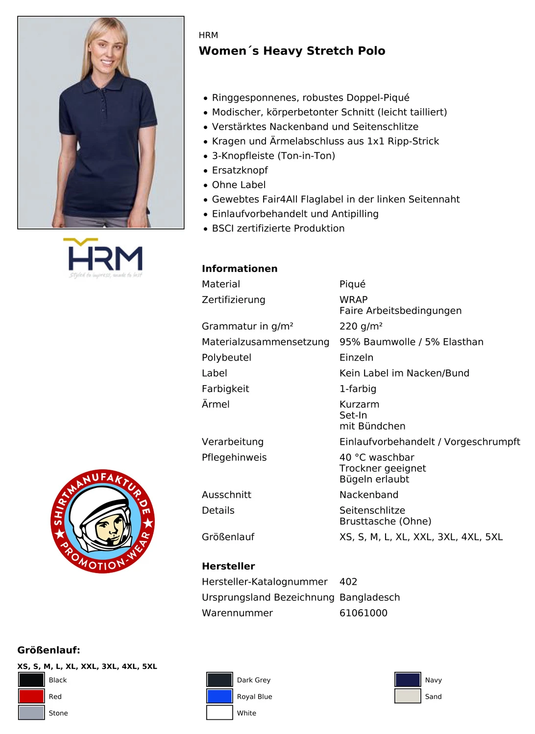 HRM Womens Heavy Stretch Polo