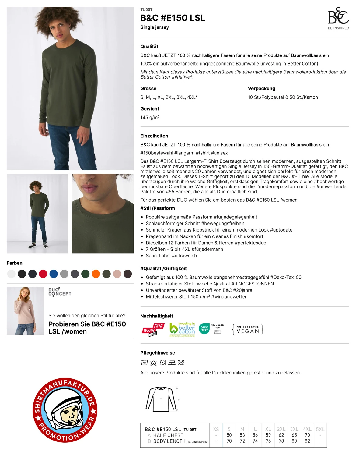 B&C Mens Longsleeve #E150