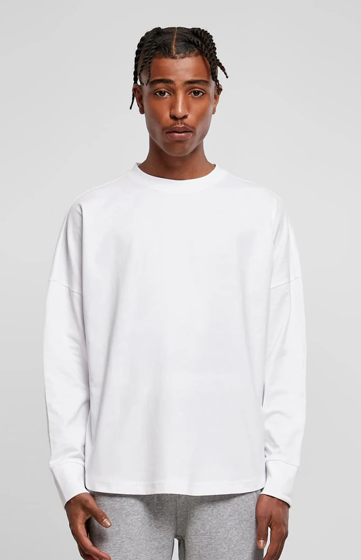 Build Your Brand, Oversized Cut On Longsleeve BY198, white