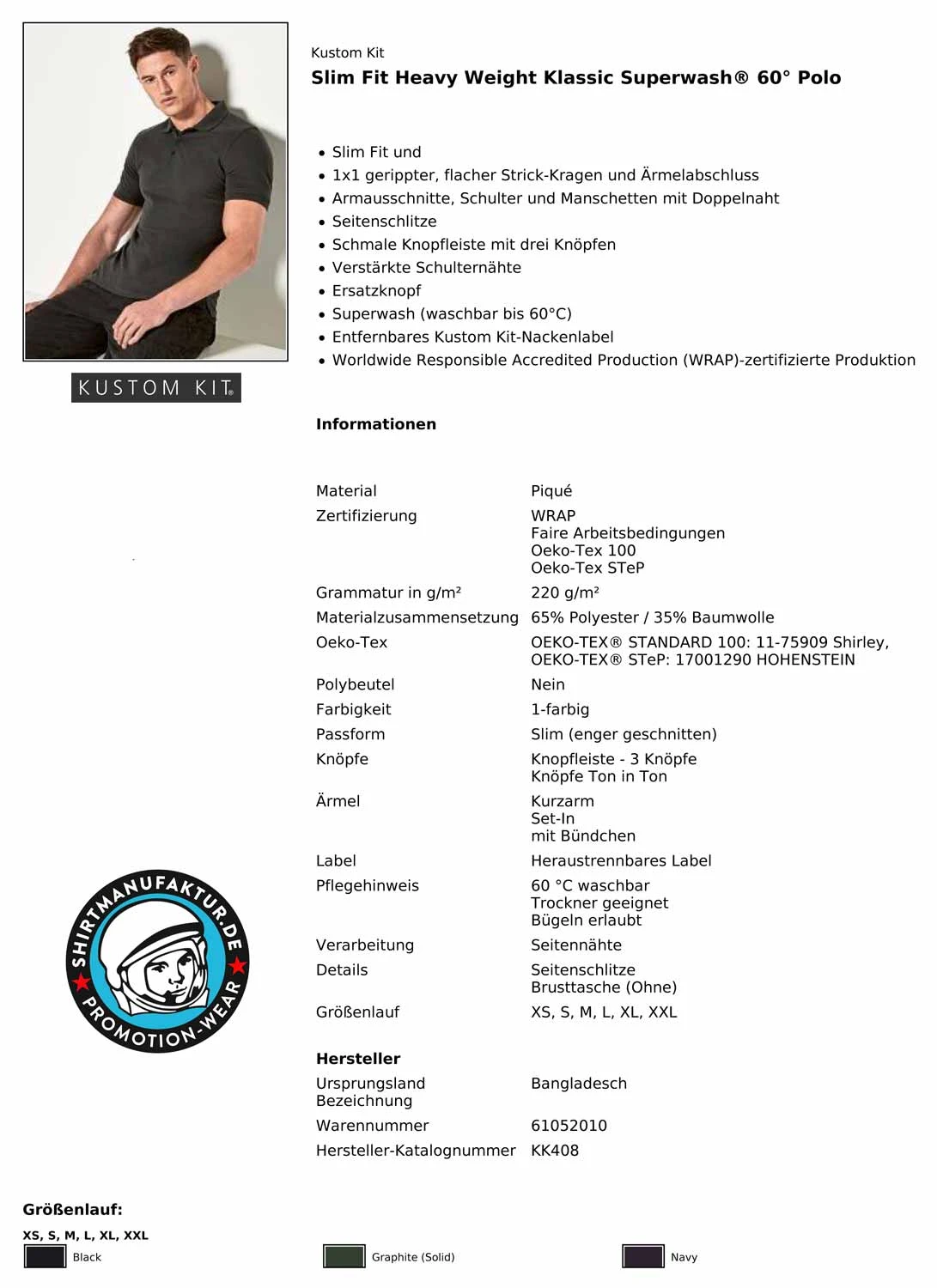Kustom Kit Slim Fit Heavyweight Polo